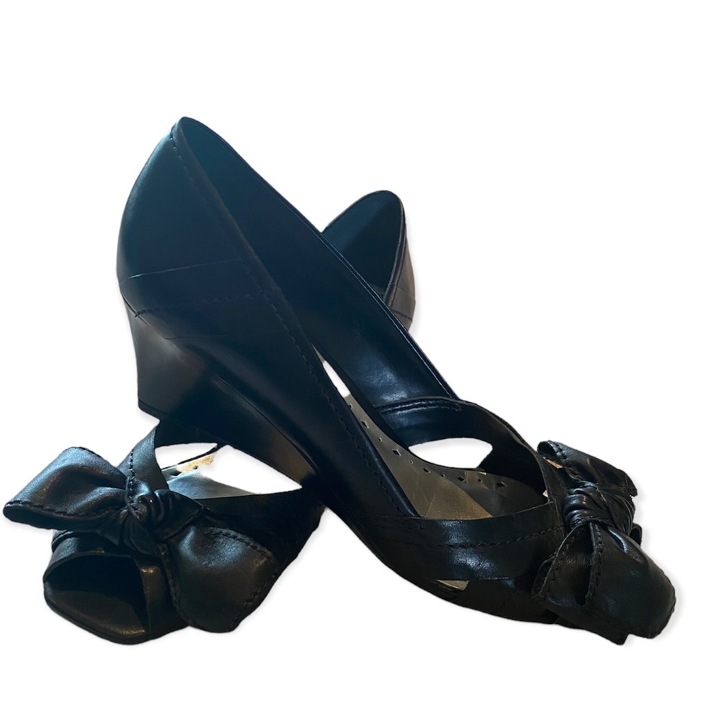 BCBGeneration Black Peep Toe Wedges
